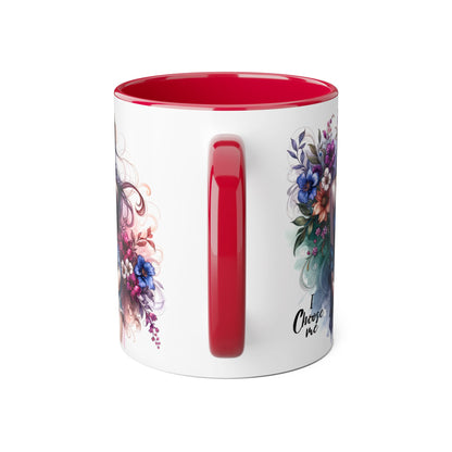 Floral Accent Mug, I Choose Me Design, Artistic Coffee Cup, Gift for Her, Home Décor, Tea Lover’s Essential