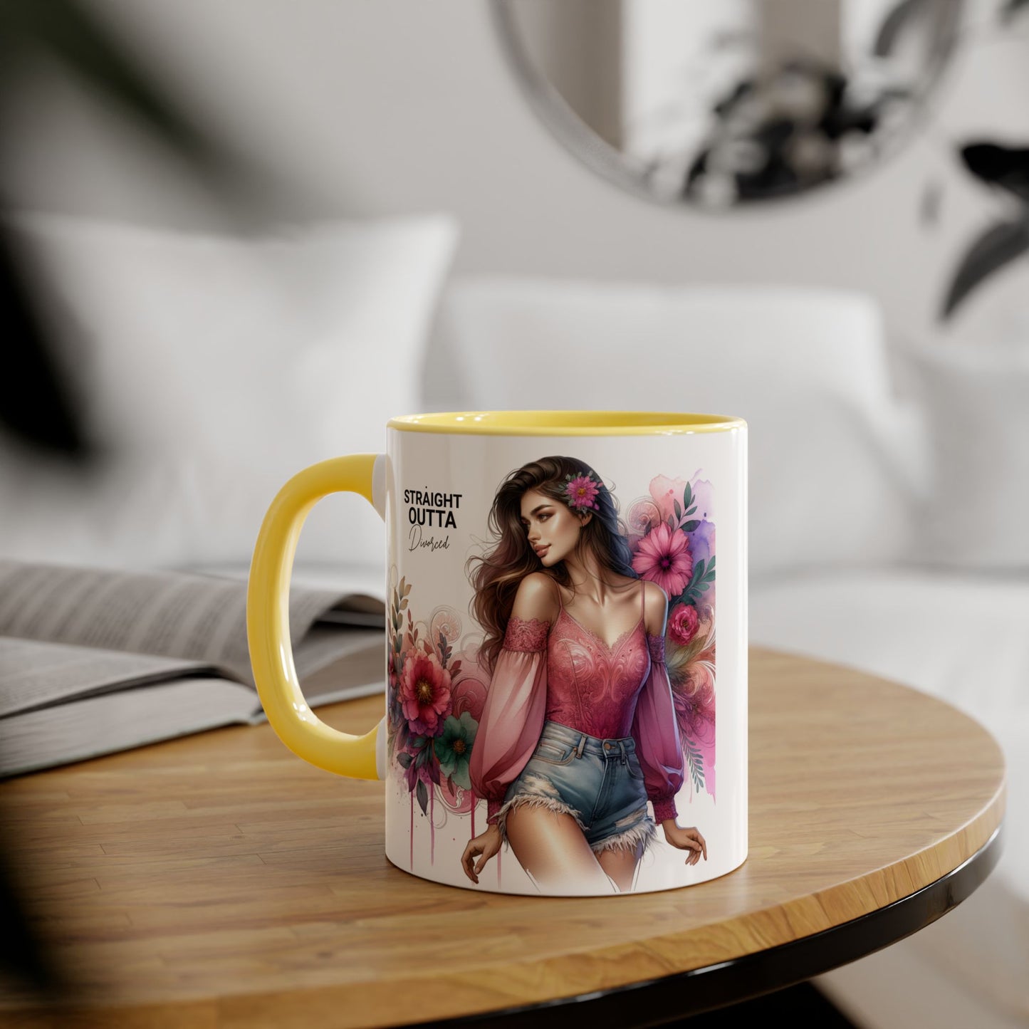 Straight Outta Divorced Humoristic Stylish Accent Mug, Floral Coffee Cup, Gifts for Her, Straight Outta, Unique Art Mug, Home Decor, Birthday Present
