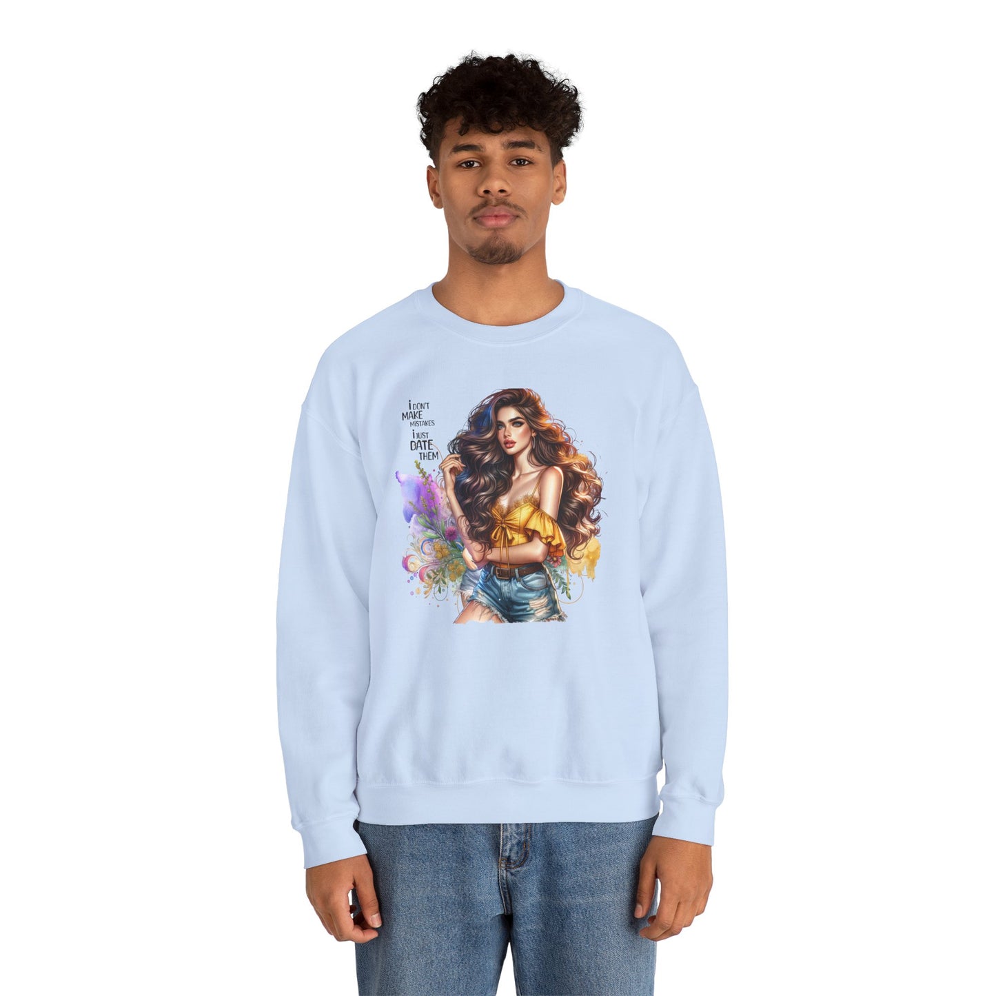 I Don`t  Make Mistakes, I Just Date Them Artistic Crewneck Sweatshirt - Perfect for Casual Outings, Gifts, Festivities, and Everyday Comfort, Featuring Colorful Designs