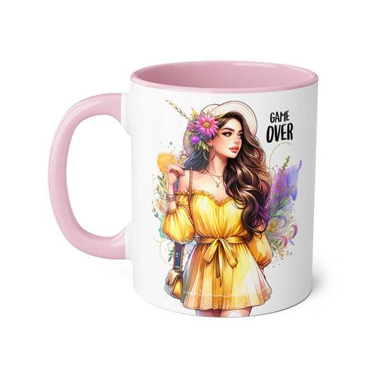 Colorful Game Over Accent Mug, 11oz Coffee Cup, Unique Art Gift, Fun Drinkware, Birthday, Celebration, Decorative Mug