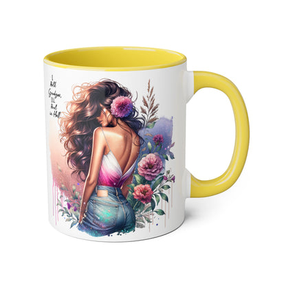 I Hold Grudges, I'll Heal in Hell  Humoristic Floral Accent Mug with Inspirational Quote, Coffee Cup, Gift for Friends, Home Decor, Motivational Mug