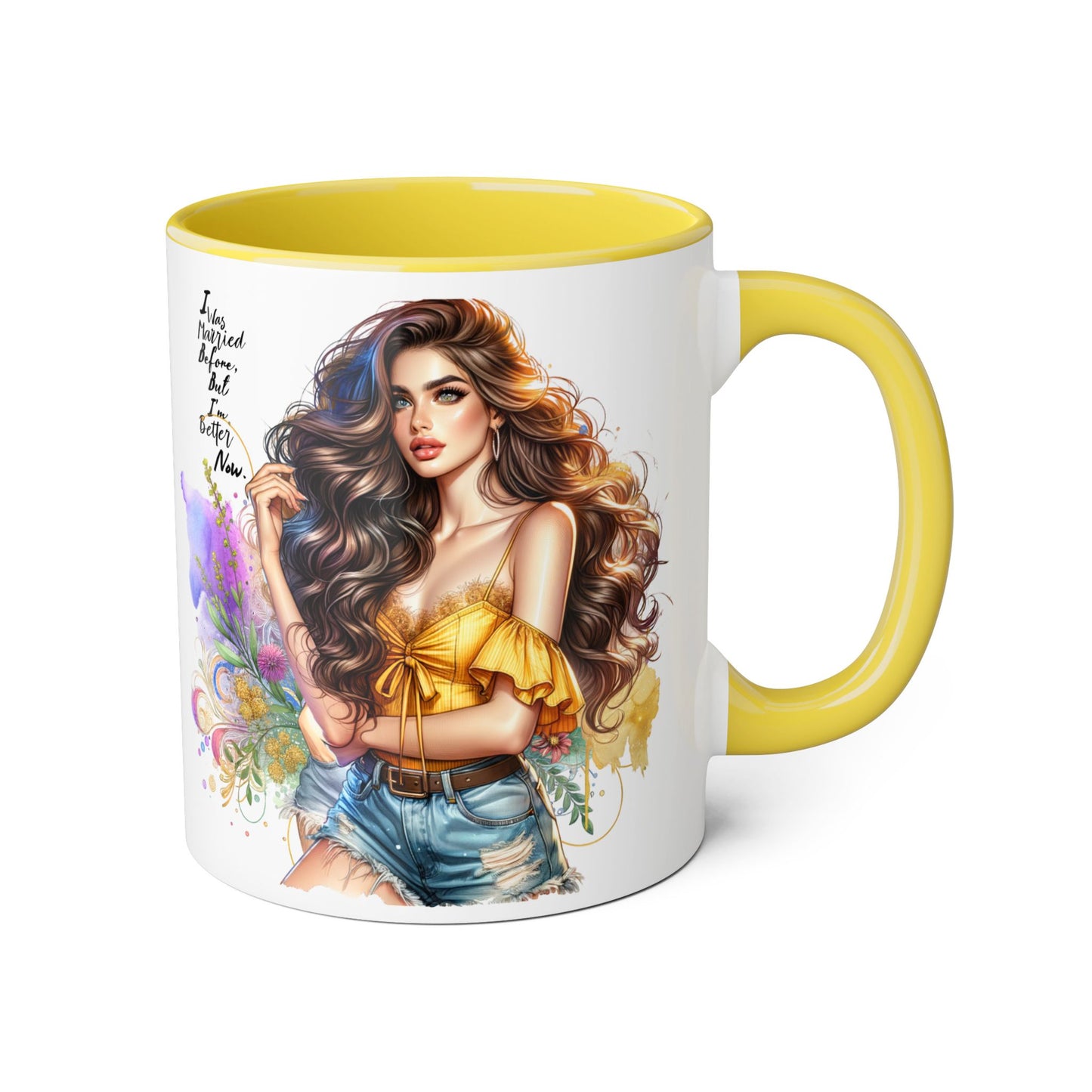 I Was Married Before But I'm Better Now Boho Chic Accent Mugs, Inspirational Coffee Cup, Gift for Her, Unique Art Mug, Home Decor, Vibrant Floral Design