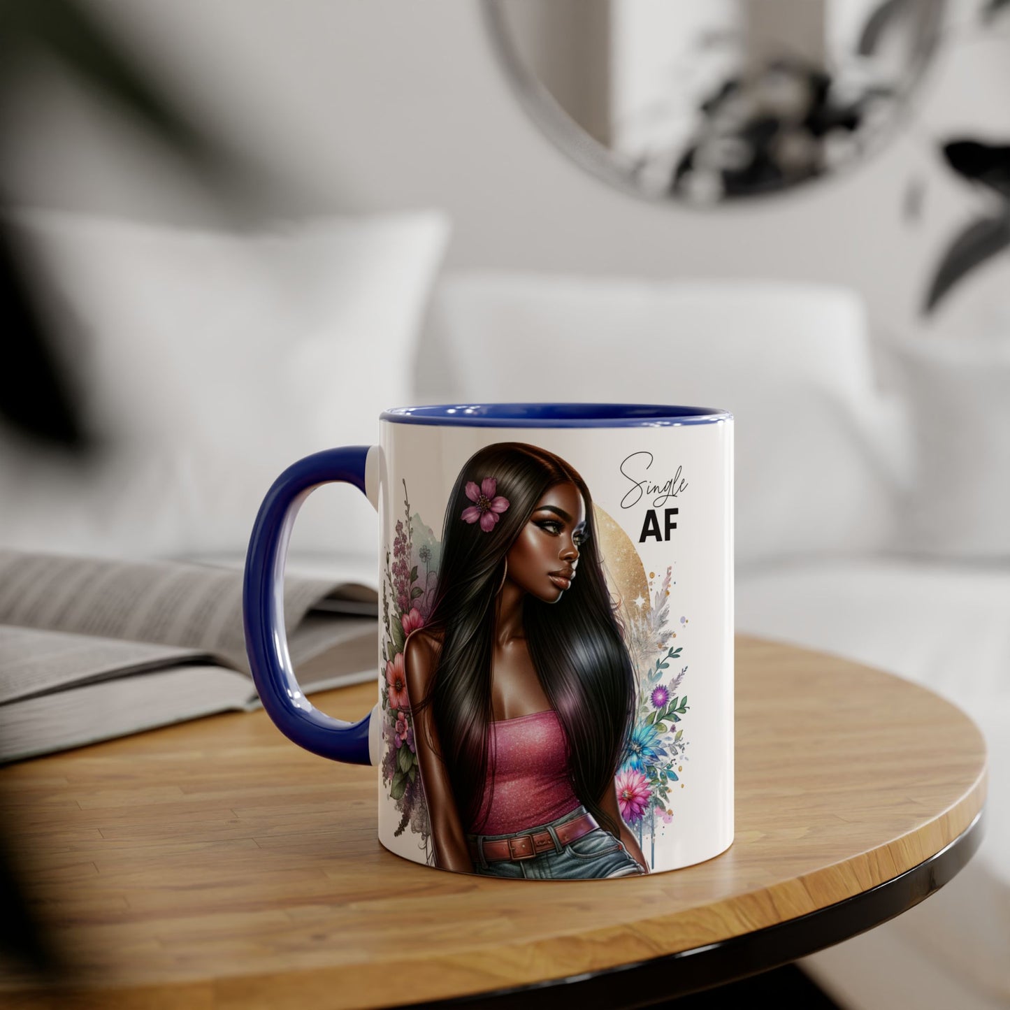Single AF Stylish Accent Mug, Beautiful Coffee Cup, Unique Gift for Her, Trendy Drinkware, Floral Design Mug, Inspirational Sip