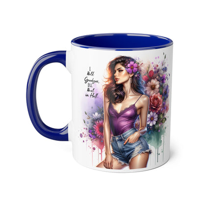I Hold Grudges, I'll Heal in Hell Stylish Accent Mug with Floral Design, Inspirational Gift for Her, Coffee Lover's Cup, Unique Home Decor, Birthday or Holiday Present