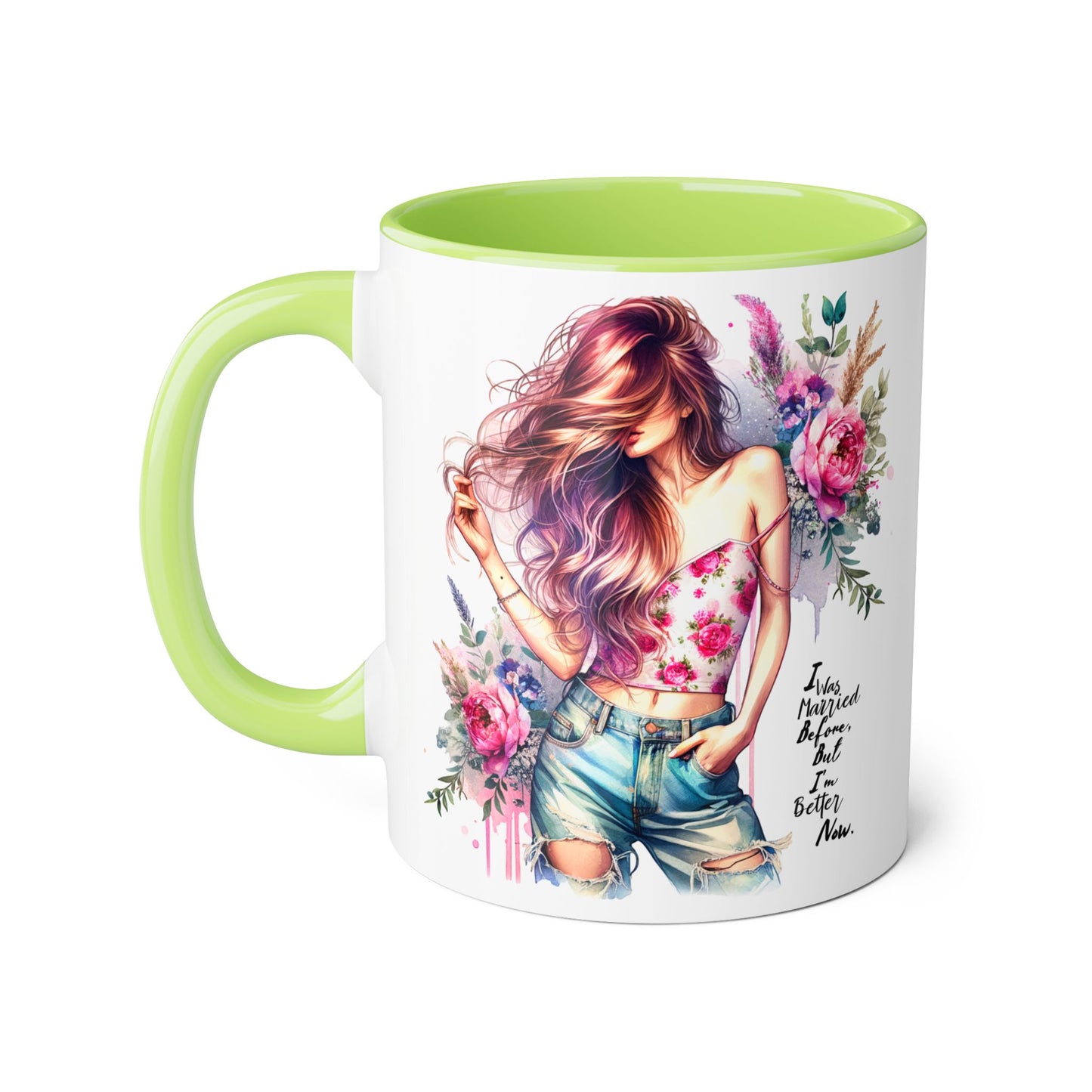 I Was Married Before But I'm Better Now Humoristic Floral Feminine Accent Mug | Inspirational Coffee Cup | Gift for Her, Birthday, Friendship, Self-Care Tea Mug, Home Decor