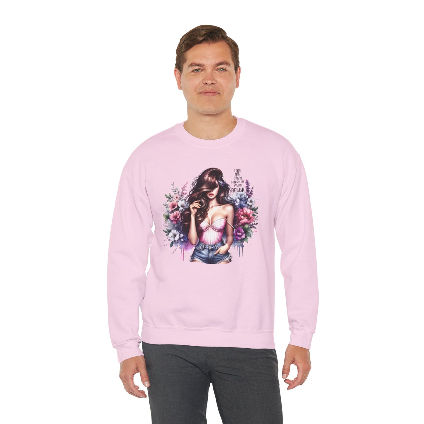 I Am My Own Happily Ever After  Floral Goddess Crewneck Sweatshirt, Cozy Women's Apparel, Boho Style, Gift for Her, Trendy Sweatshirt, Chic Layering Piece
