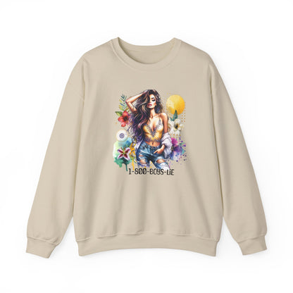 1-800-Boys-Lie Boho Chic Crewneck Sweatshirt with Floral Design, Unisex Gift, Self-Love Apparel, Cozy Casual Wear, Perfect for Relaxation