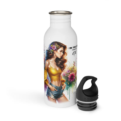 I'm Too Cute For My Ex Stylish Water Bottle with Floral Design, Inspirational Gift, Perfect for Fitness, Travel, Eco-Friendly, Motivational