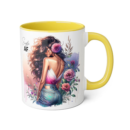 Single AF Floral Accent Mug - Drinkware for Single Ladies, Self-Care Gift, Coffee Lover, Unique Home Decor, Valentine's Day Gift