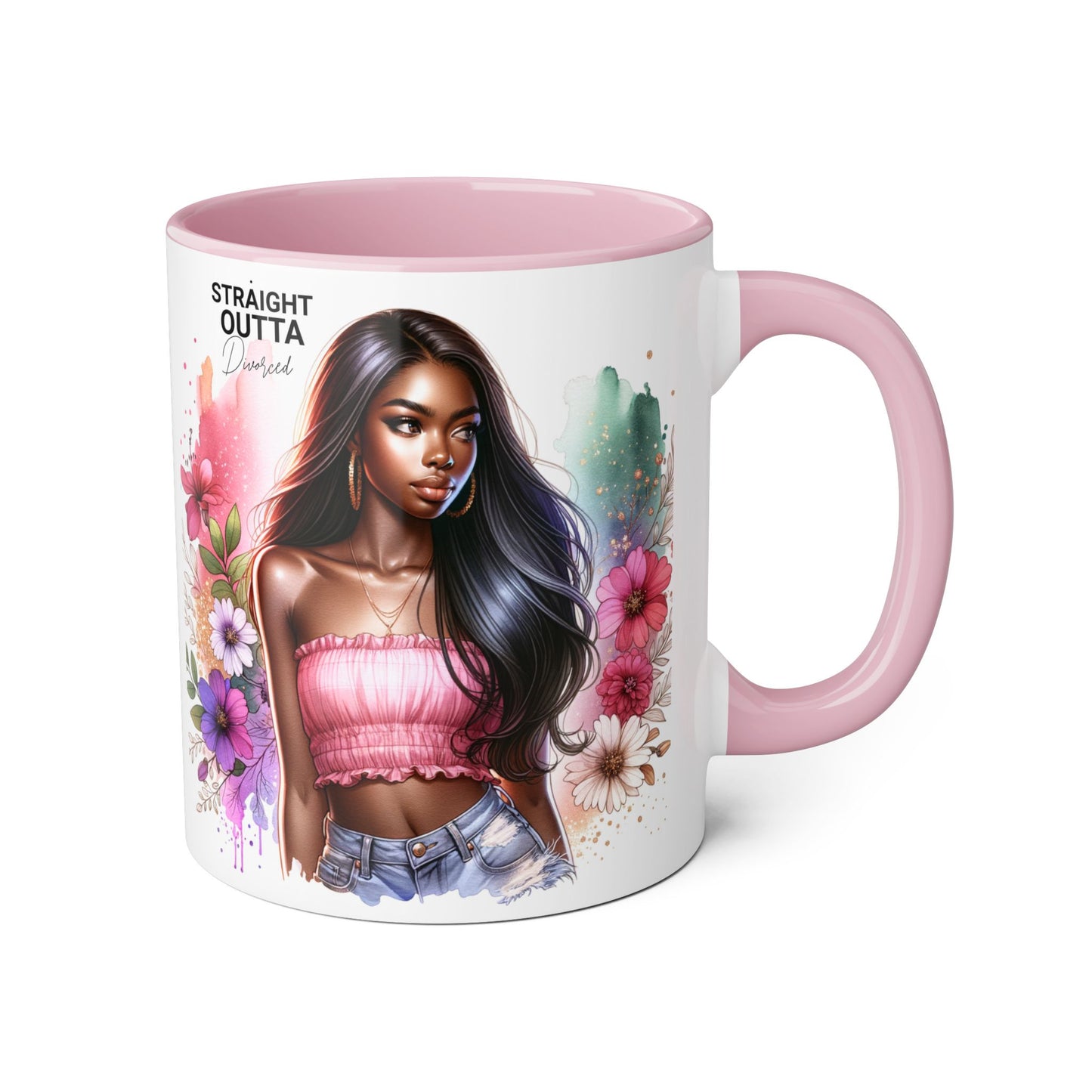 Straight Outta Divorced Humoristic Vibrant Accent Mugs, Gift for Her, Motivational Coffee Mug, Floral Design Mug, Unique Art Mug, Birthday Gift Idea, Home Decor