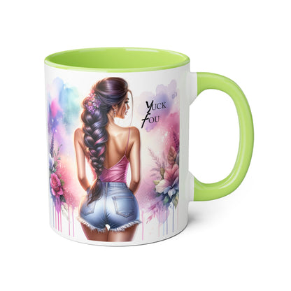 Colorful Floral Accent Mug |  Yuck Fou  Coffee Cup | Unique Gift for Her, Inspirational Drinkware, Fun Tea Mug, Motivational Gift