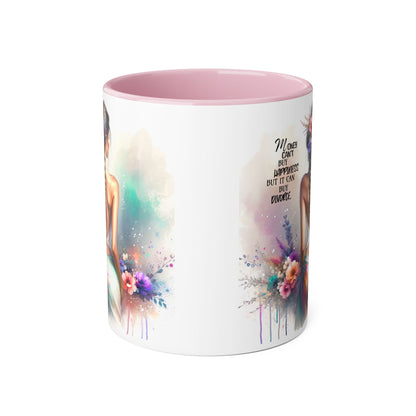 Money Can't Buy Happiness But It Can Buy Divorce Humoristic Inspirational Accent Mug, Motivational Coffee Cup, Gift for Mom, Floral Design, Home Decor, Self-Improvement