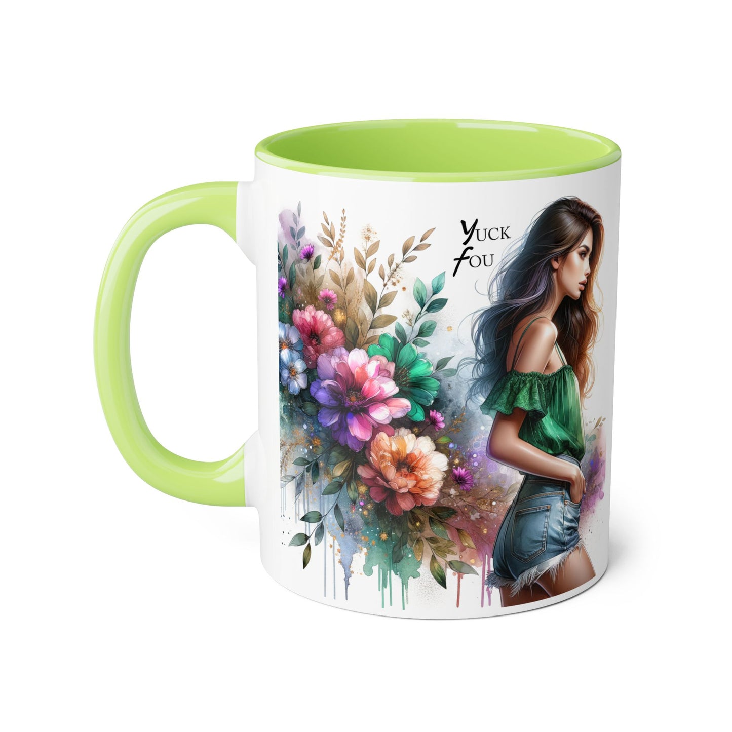 Yuck Fou Floral Accent Mug, 11oz Ceramic Coffee Cup, Inspirational Gift, Home Decor, Unique Art Mug, Perfect for Coffee Lovers
