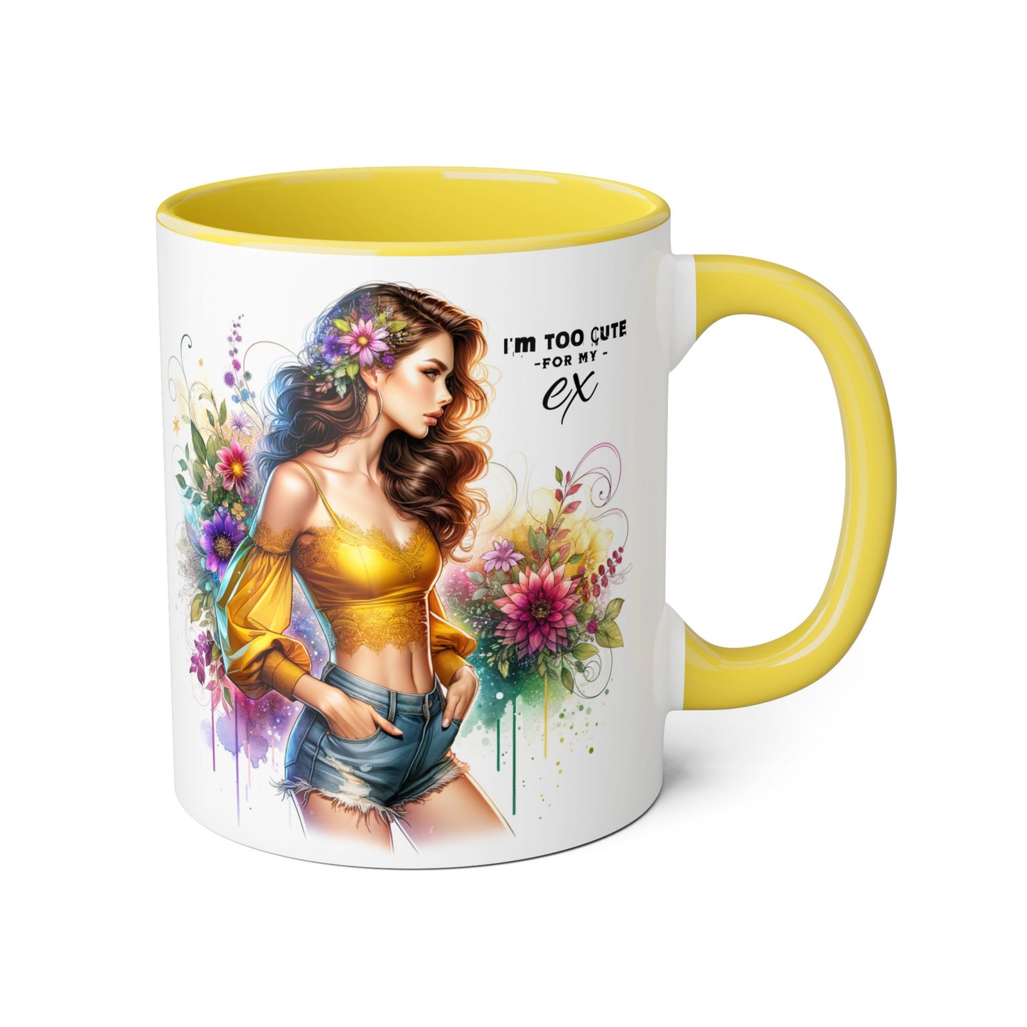 I'm Too Cute For My Ex Colorful Accent Mug with Floral Design, Unique Coffee Cup, Boho Chic Gift, Fun Ex Statement Mug, Artistic Drinking Mug, Cute Ceramic [...]