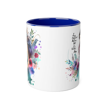 I Was Married Before But I'm Better Now Inspirational Accent Mug, 11oz Coffee Cup, Floral Women’s Art Beverage Container, Motivational Gift, Perfect for Friends & Family