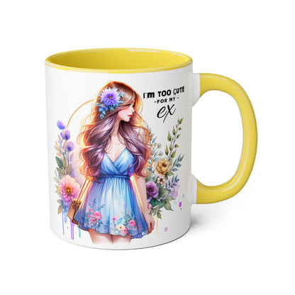 I'm Too Cute For My Ex Floral Ex-Partner Mug, Coffee Cup for Breakup Gifts, Girlfriend Present, Humor Mug, Cute Gift Idea for Her