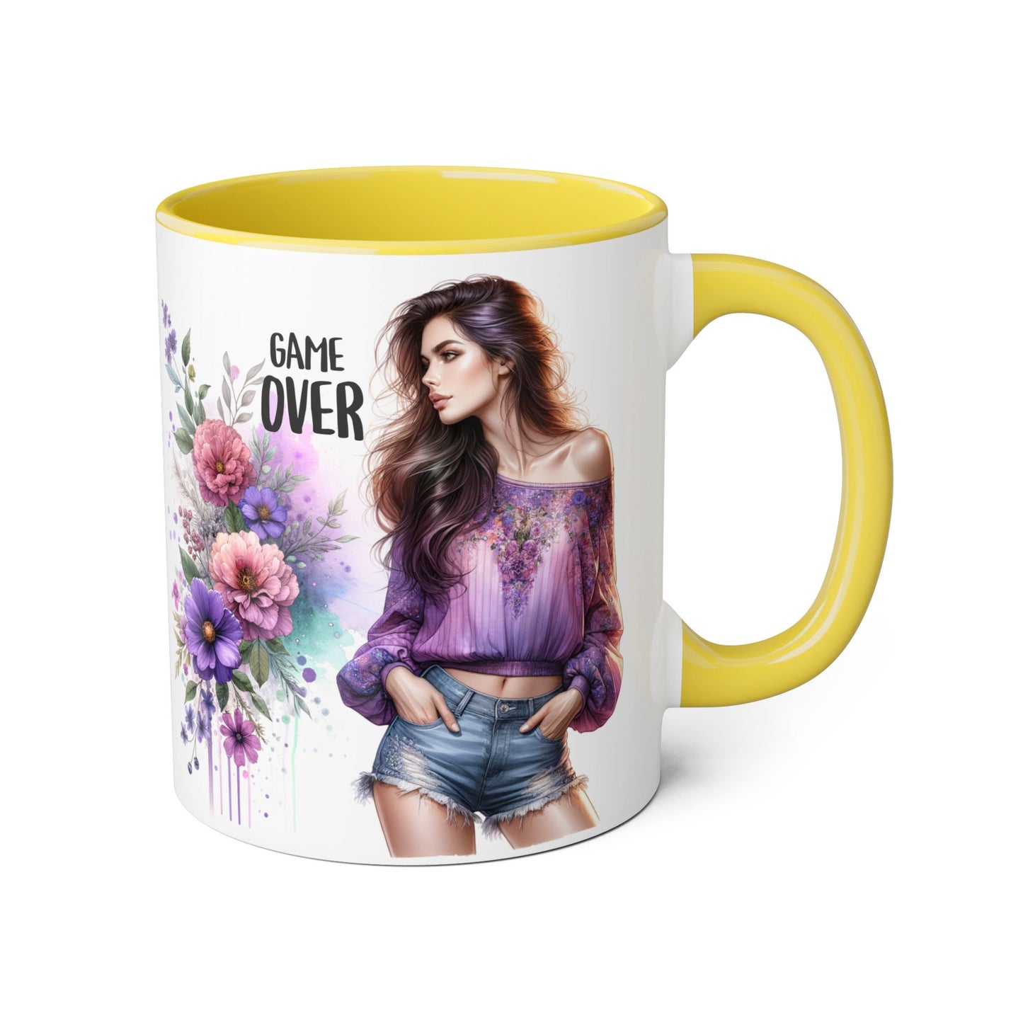 Floral Game Over Mug - Fun Coffee Cup, Gift for Game Lovers, Cute Floral Drinkware, Unique Mother's Day Gift, Tea Mug