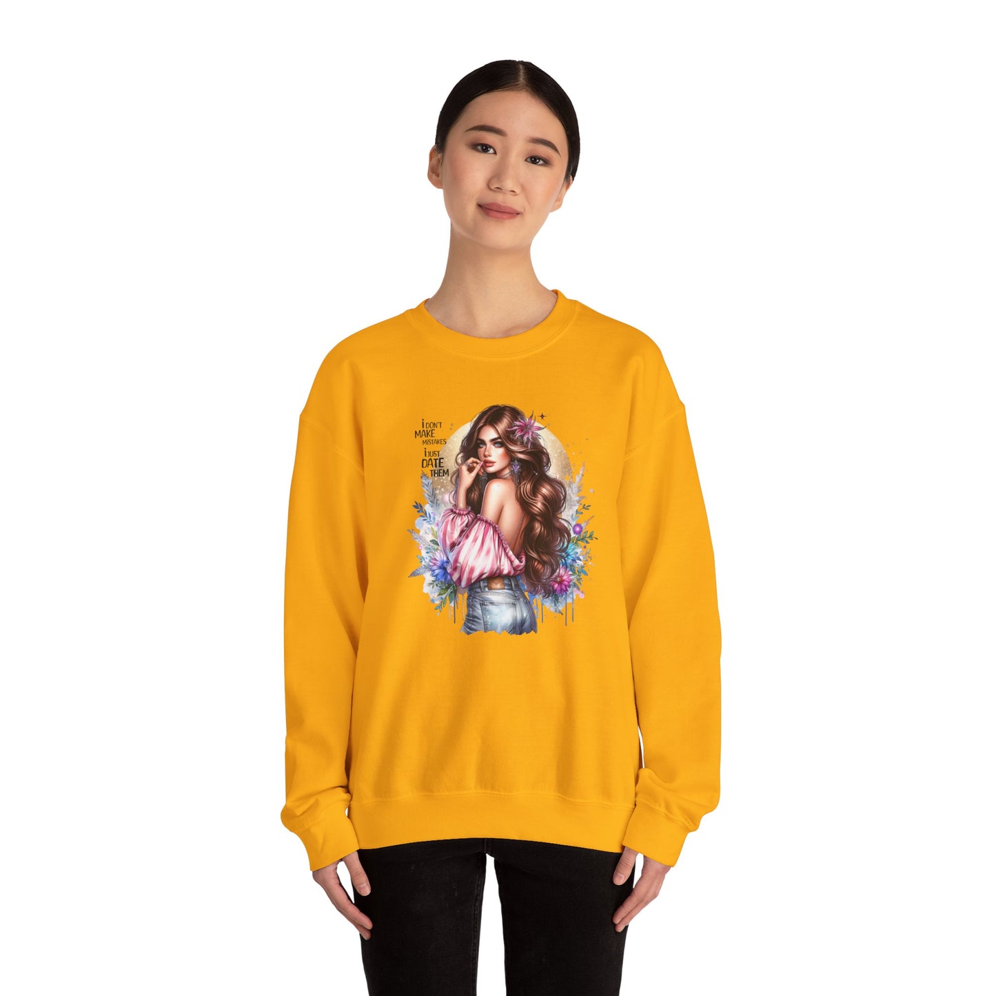 I Don't Make Mistakes, I Just Date Them Boho Chic Crewneck Sweatshirt, Cozy Gift for Her, Fashionable Layering Piece, Art-Inspired Apparel, Perfect for Special Occasions