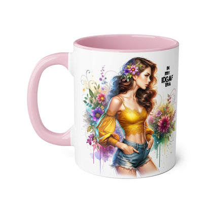 Edgy Floral Accent Mug, Inspirational Coffee Cup, Unique Gift for Her, IDGAF Mug, Boho Style Drinkware