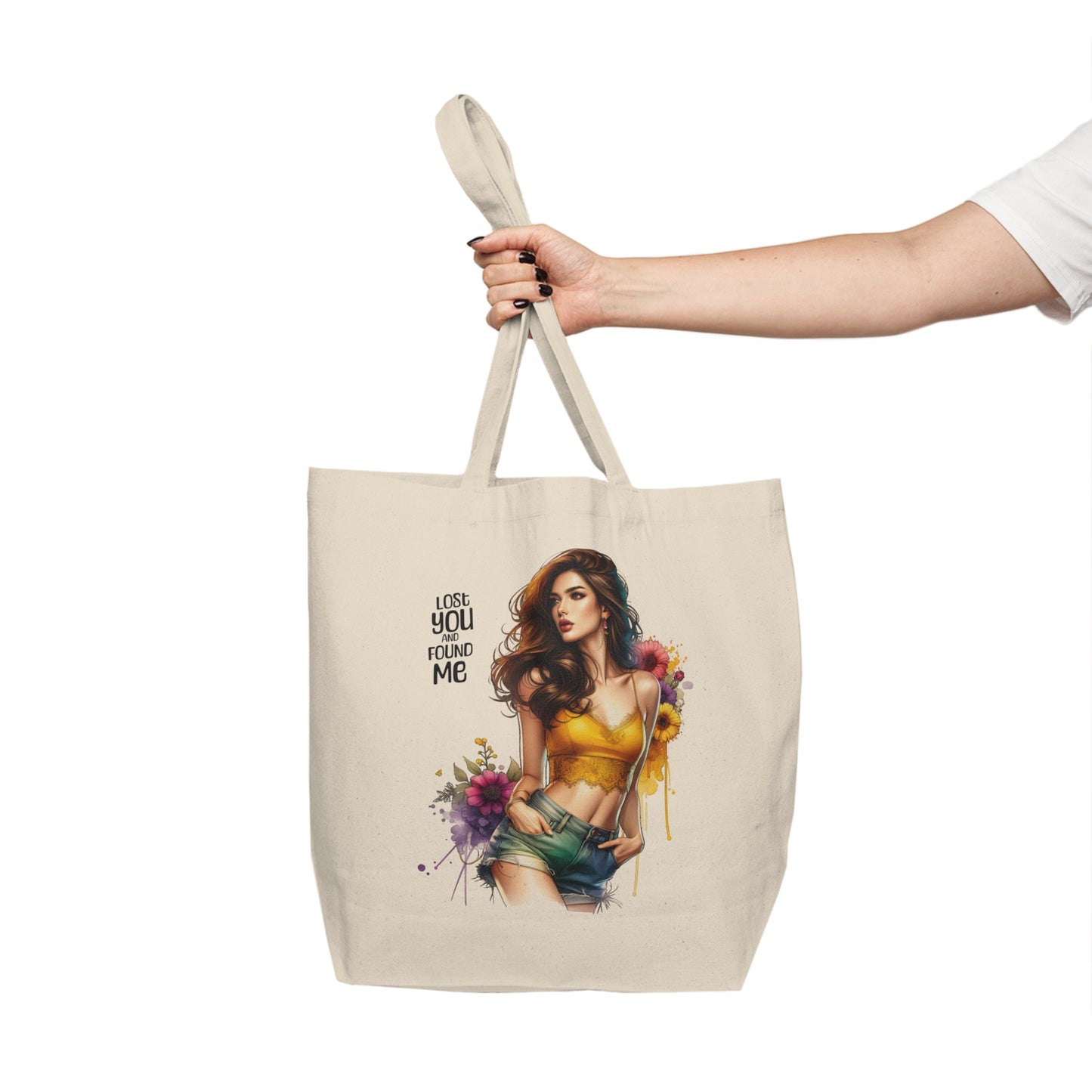 Lost You and Found Me Floral Art Canvas Tote Bag for Shopping, Love You Beyond Me, Eco-Friendly Grocery Tote, Stylish Beach Bag, Woman's Gift