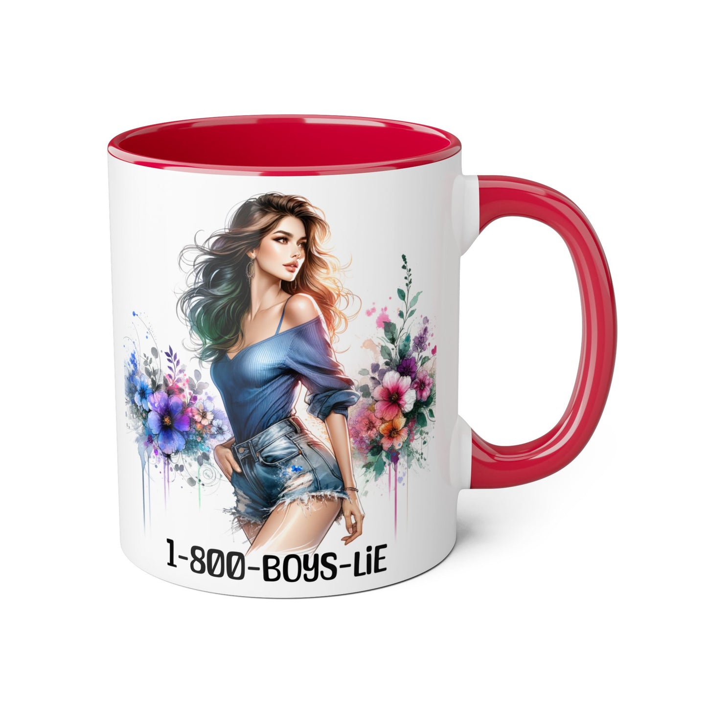 Chic Watercolor Accent Mugs, Floral Coffee Cup, Gift for Her, Trendy Drinkware, Unique Office Mug, 1-800-BOYS-LIE