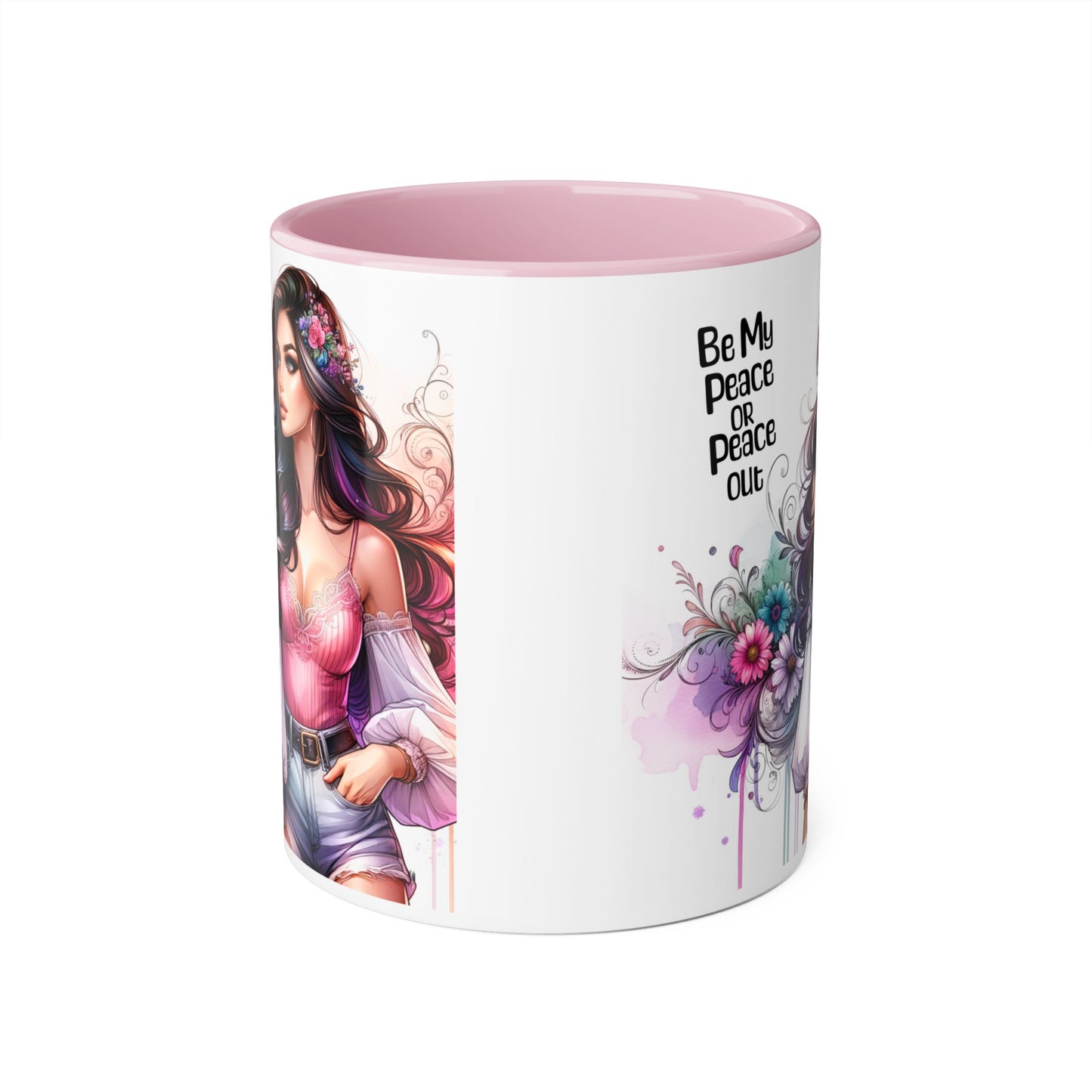Bohemian Accent Mug, Be My Peace or Peace Out Gift, Artistic Coffee Mug, Floral Coffee Cup, Gift for Her