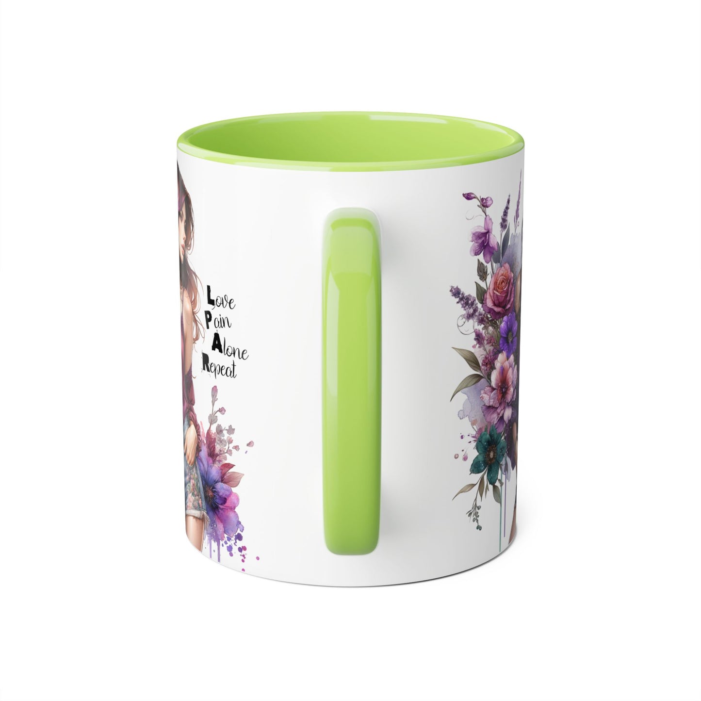 Bohemian Floral Accent Mug | Love Pain Alone Repeat Gift for Her, Inspirational Coffee Cup, Unique Home Decor, Art Mug