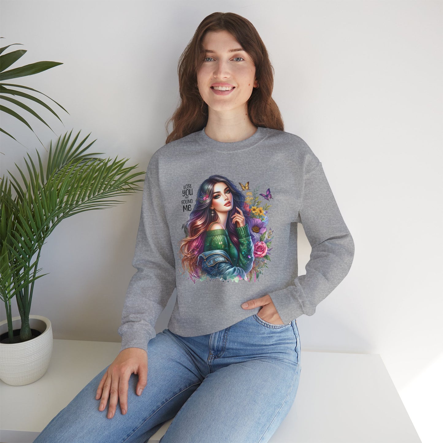 Lost You And Found Me Bohemian Floral Crewneck Sweatshirt, Cozy Graphic Sweatshirt, Gift for Her, Unique Art Pullover, Spring Fashion Crew