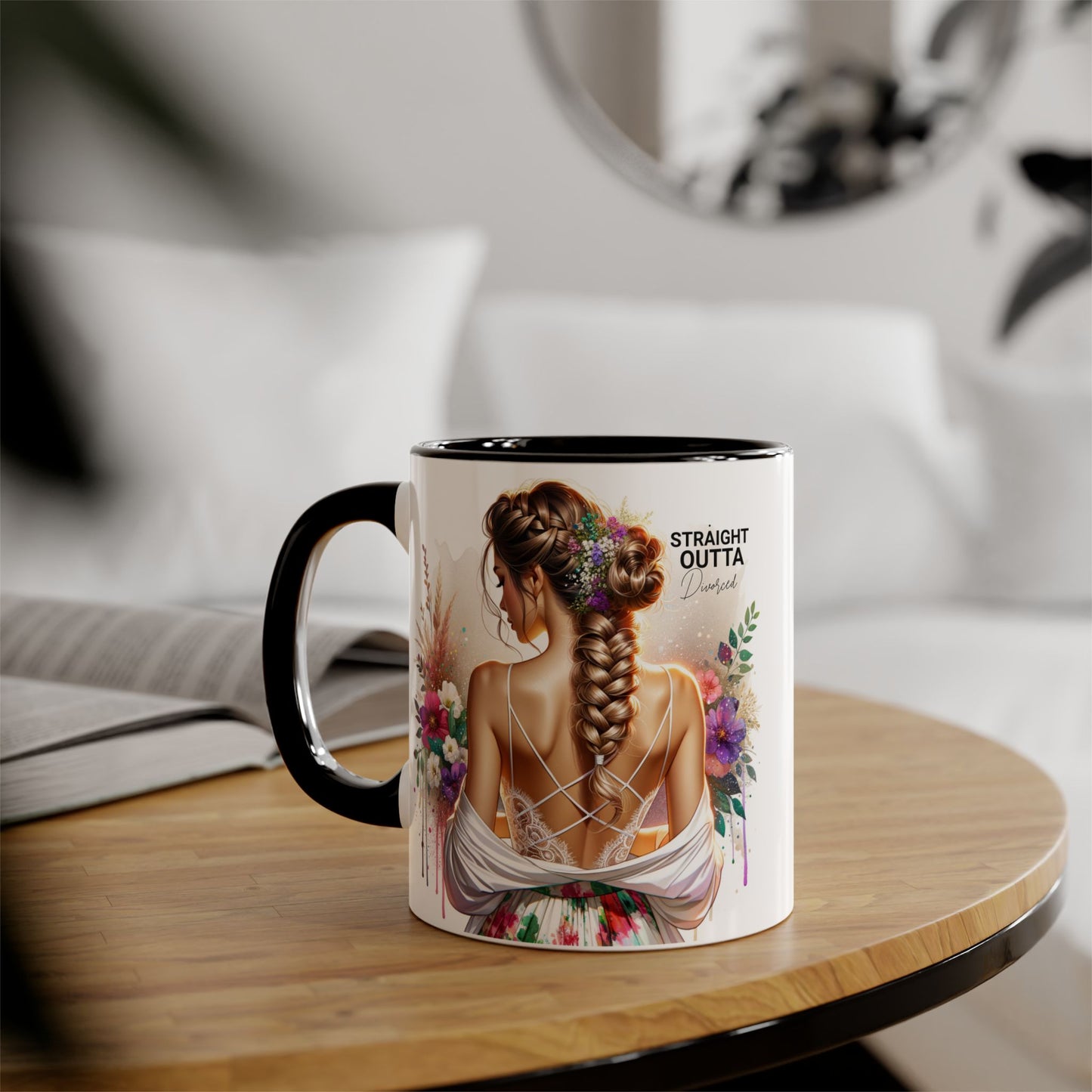 Straight Outta Divorced Humoristic Elegant Floral Accent Mug - Straight Outta Inspired Design, Coffee Cup, Gift for Her, Home Decor, Unique Drinkware, Birthday