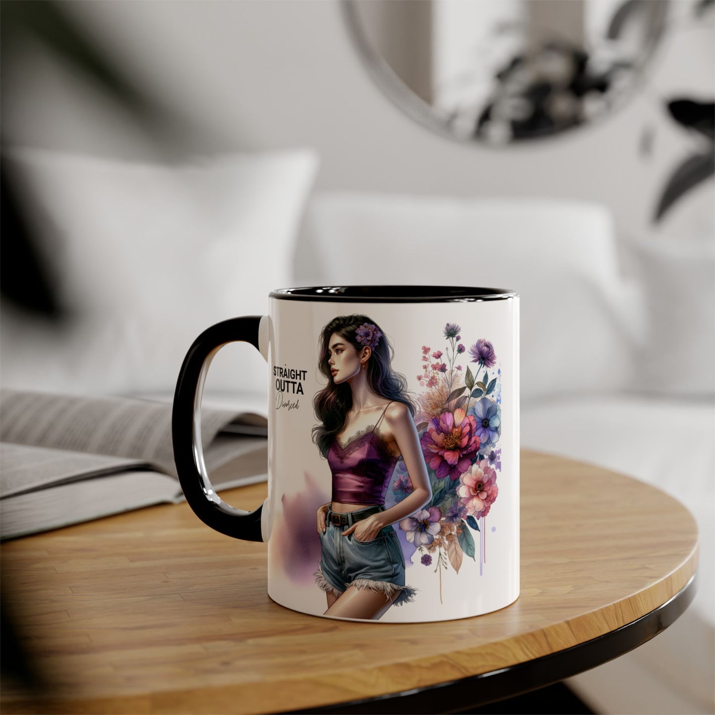 Straight Outta Divorced Humoristic Artistic Accent Mug, Unique Floral Coffee Cup, Gift for Her, Home Decor, Straight Outta Design, Inspirational Tea Mug
