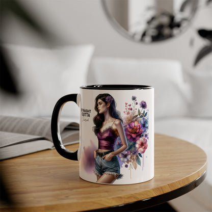 Straight Outta Divorced Humoristic Artistic Accent Mug, Unique Floral Coffee Cup, Gift for Her, Home Decor, Straight Outta Design, Inspirational Tea Mug