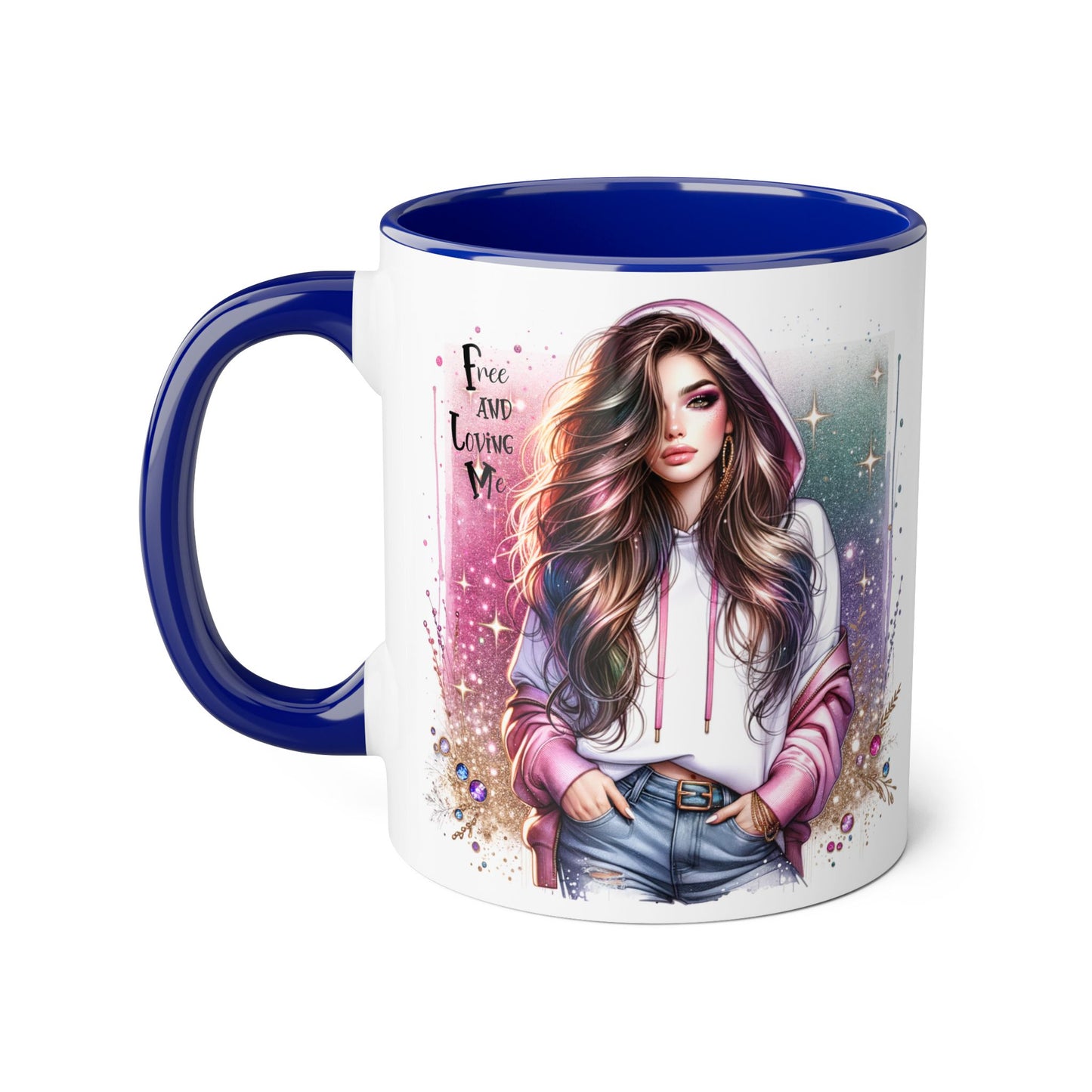 Stylish Accent Mug - 'Free and Loving Me' Coffee Cup, Perfect Gift for Coffee Lovers, Inspirational Drinkware, Cute Morning Mug