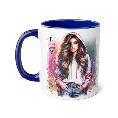 Stylish Accent Mug - 'Free and Loving Me' Coffee Cup, Perfect Gift for Coffee Lovers, Inspirational Drinkware, Cute Morning Mug