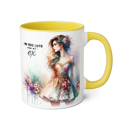 I'm Too Cute For My Ex Accent Mug, 11oz Coffee Cup, Gift for Her, Unique Relationship Humor, Friendship Tea Mug, Quirky Birthday Present