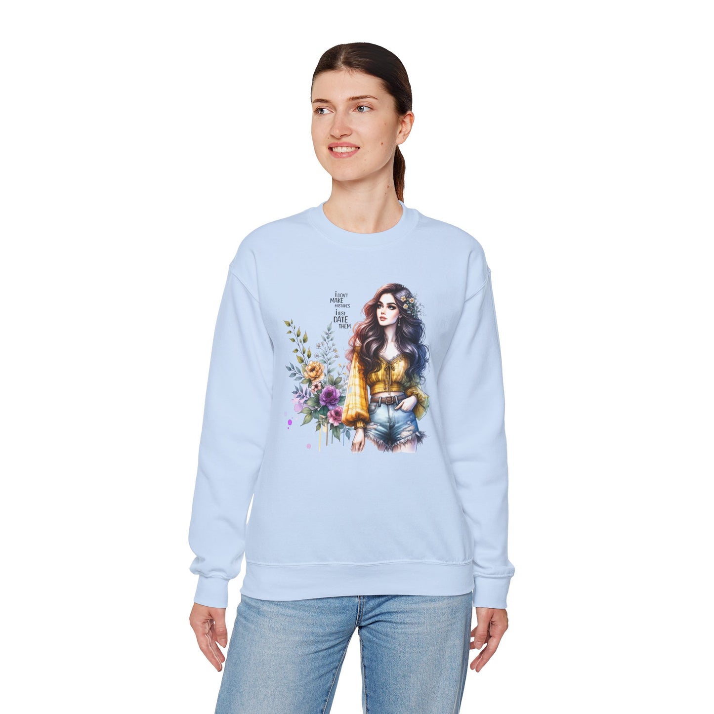 I Don't Make Mistakes, I Just Date Them Floral Graphic Crewneck Sweatshirt, Cozy Casual Wear, Boho Sweatshirt, Gift for Her, Fall Fashion Must-Have