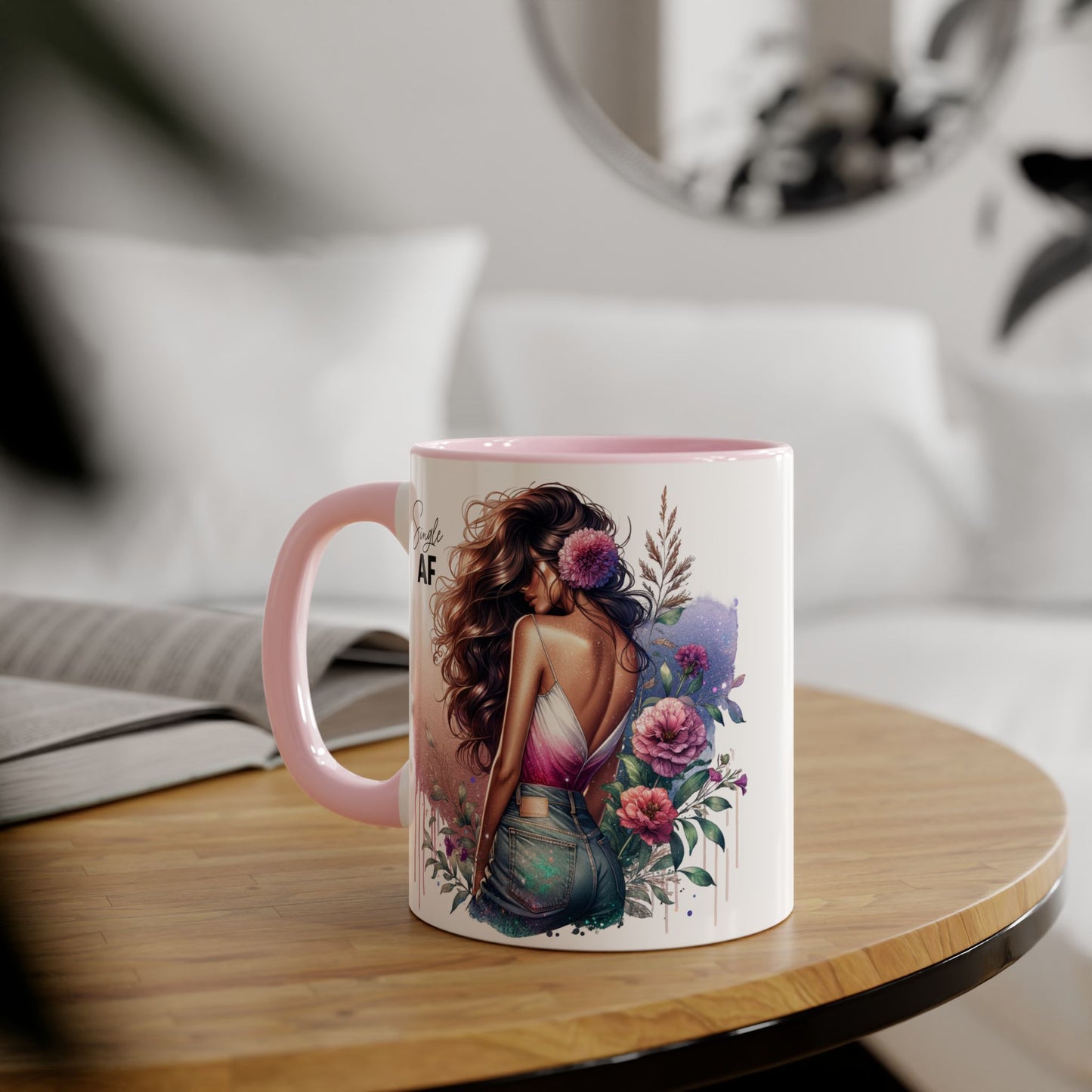 Single AF Floral Accent Mug - Drinkware for Single Ladies, Self-Care Gift, Coffee Lover, Unique Home Decor, Valentine's Day Gift