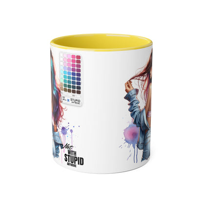 Not With Stupid Anymore Humoristic Vibrant Accent Mug - Perfect Gift for Creative Souls, Quirky Coffee Lover, Art Enthusiast, Birthday, or Just Because