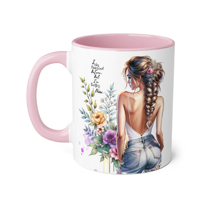I Was Married Before But I'm Better Now Elegant Floral Accent Mug, Perfect Gift for Tea Lovers, Inspirational Coffee Cup for Her, Unique Home Decor, Sister's Birthday Gift