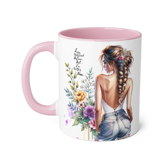 I Was Married Before But I'm Better Now Elegant Floral Accent Mug, Perfect Gift for Tea Lovers, Inspirational Coffee Cup for Her, Unique Home Decor, Sister's Birthday Gift