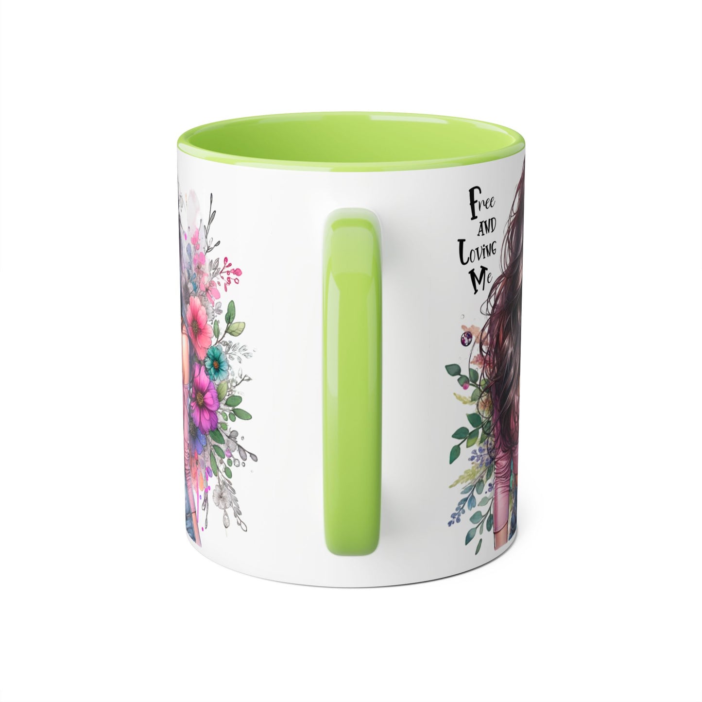 Free and Loving Me Chic Art Mug, Emotional Inspiration, Gift For Friends, Coffee Lover, Floral Design, Daily Motivation