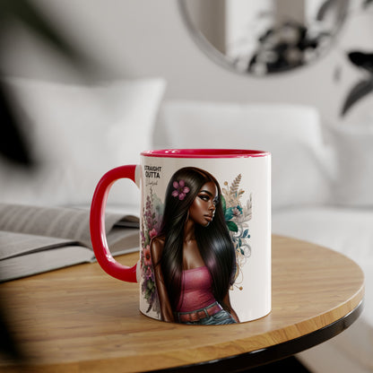 Straight Outta Divorced Humoristic Vibrant Statement Mug, Black Handle Coffee Cup, Floral Art Beverage Mug, Gift for Her, Inspirational Drinkware, Birthday Mug