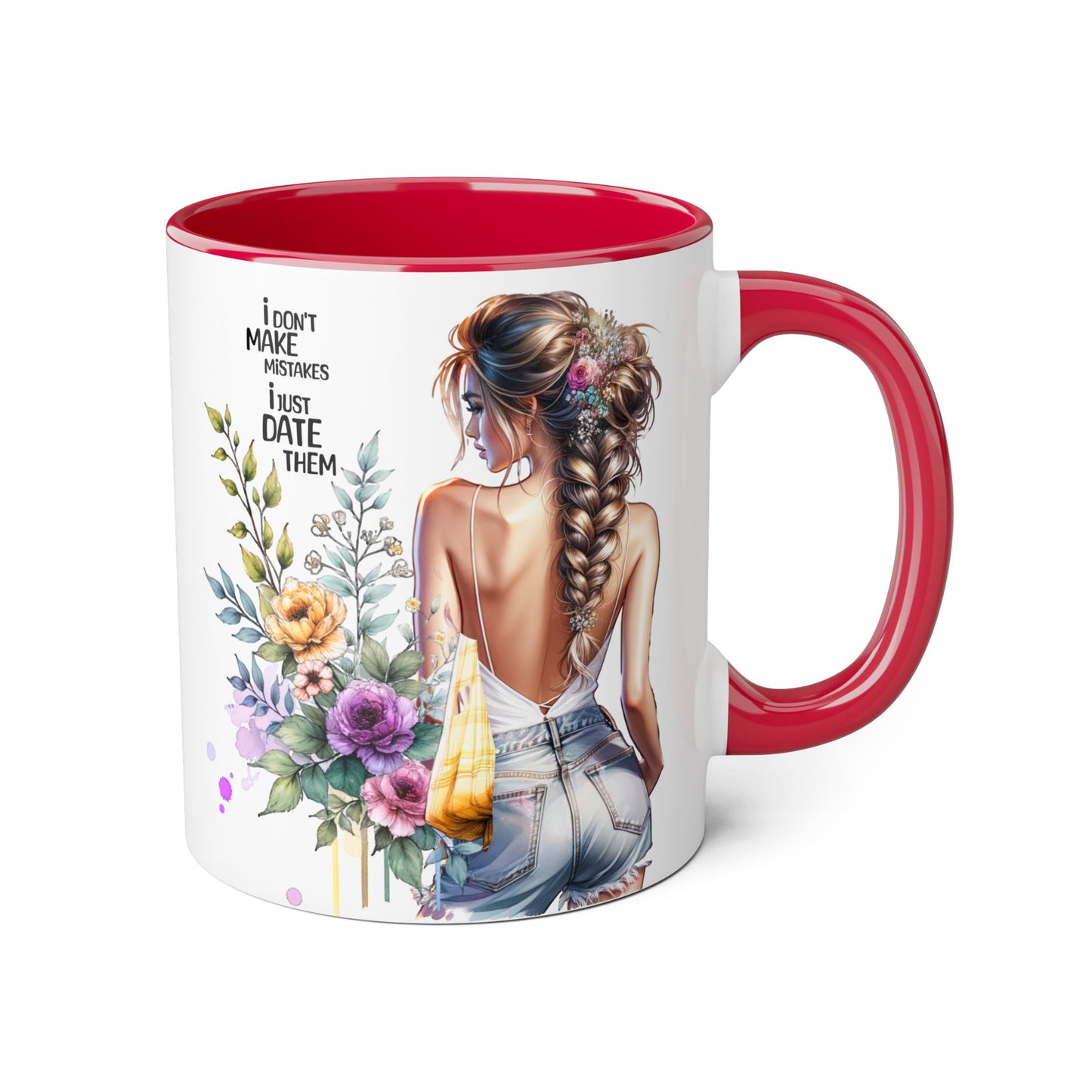 I Don't Make Mistakes, I Date Them Chic Floral Accent Mug for Her, Coffee Lover Gift, Fun Quote Mug, Stylish Kitchen Decor, Best Friend Gift