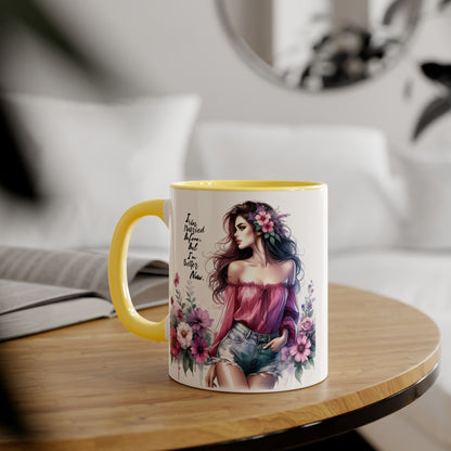 I Was Married Before But I'm Better Now Humoristic Floral Art Accent Mug - Empowering Quote, Gift for Her, Coffee Lover, Floral Design, Inspirational Drinkware
