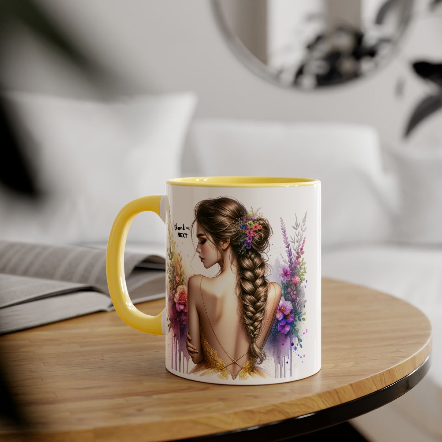 Thank U, Next Floral Art Accent Mug - Perfect Gift for Coffee Lovers, Boho Decor, Birthday, Tea Time, Home Office