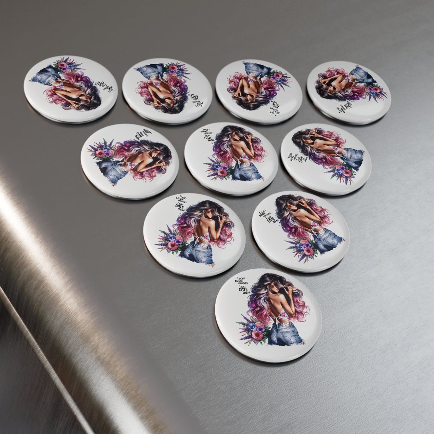 I Don't Make Mistakes, I Date Them Trendy Button Magnet - 'I Don't Make Mistakes, I Just Date Them', Floral Chic Decor, Gift for Her, Fun Kitchen Accessory, Fridge Magnet
