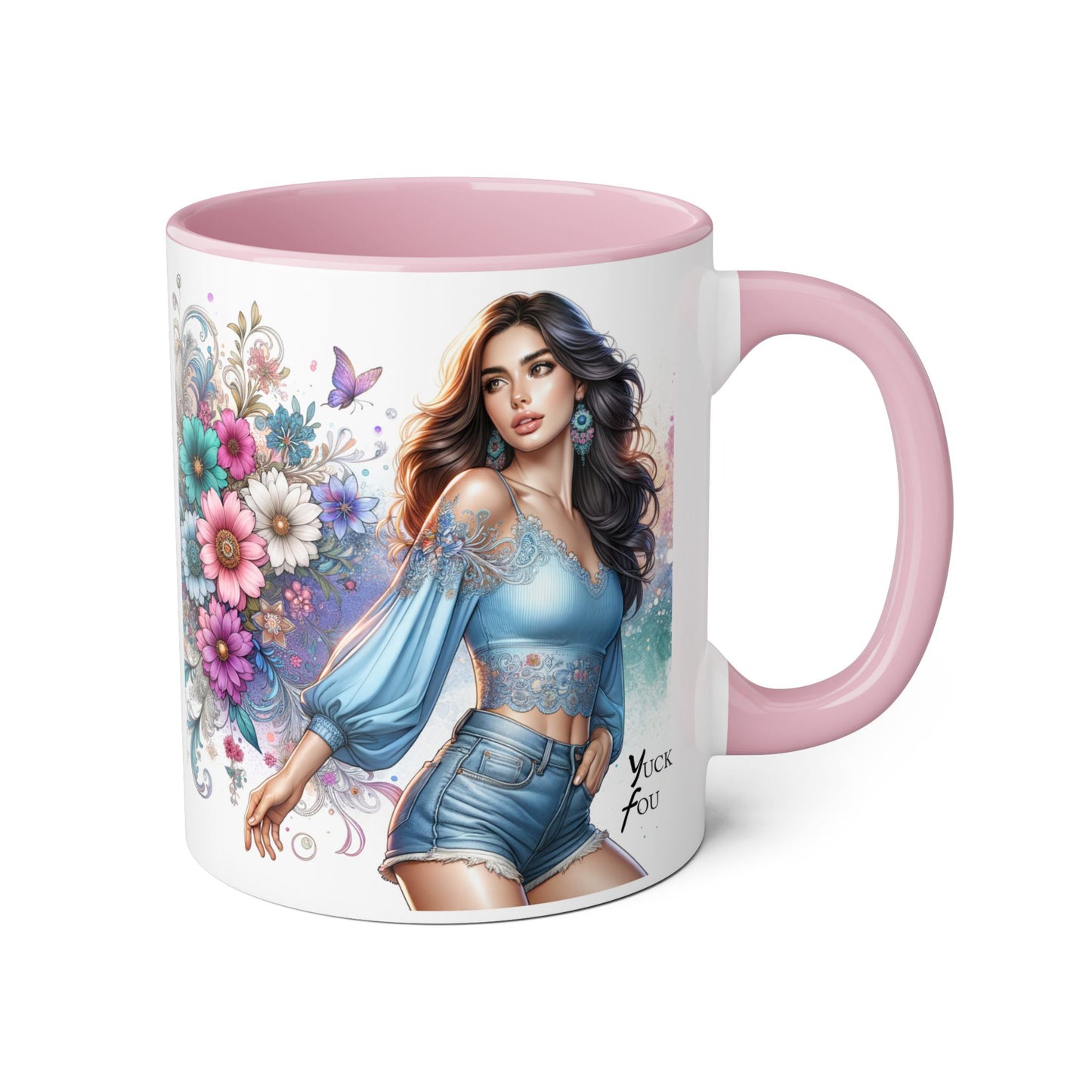 Yuck Fou Artistic Accent Mug, Floral Coffee Cup, Unique Gift for Her, Decorative Drinkware, Birthday Present, Home Décor