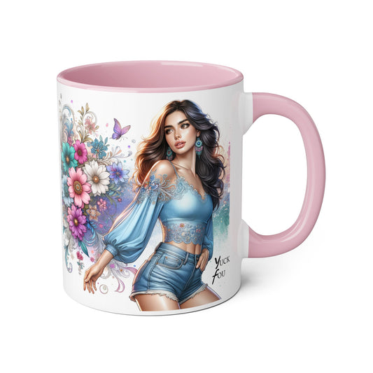 Yuck Fou Artistic Accent Mug, Floral Coffee Cup, Unique Gift for Her, Decorative Drinkware, Birthday Present, Home Décor