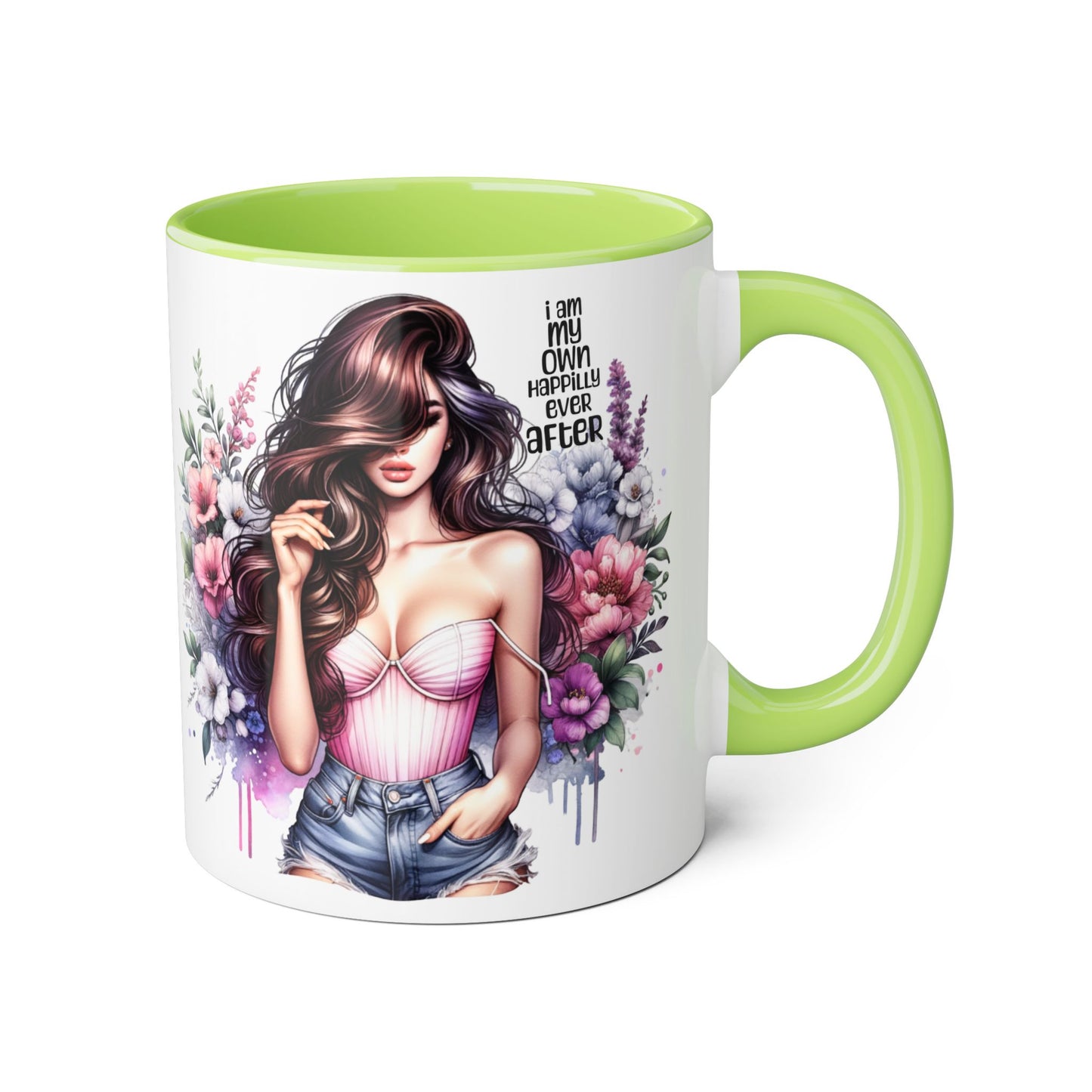 I Am My Own Happily Ever After Empowered Floral Accent Mug, Encouragement Gift for Women, Inspirational Coffee Cup, Self-Love Decor, Black Handle Mug