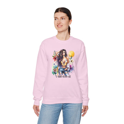 1-800-Boys-Lie Boho Chic Crewneck Sweatshirt with Floral Design, Unisex Gift, Self-Love Apparel, Cozy Casual Wear, Perfect for Relaxation