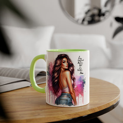 I Was Married Before But I'm Better Now Humoristic Vibrant Quote Mug for Self-Love, Inspirational Coffee Cup, Artistic Accent Mug, Unique Gift for Her, Affirmation Drinkware